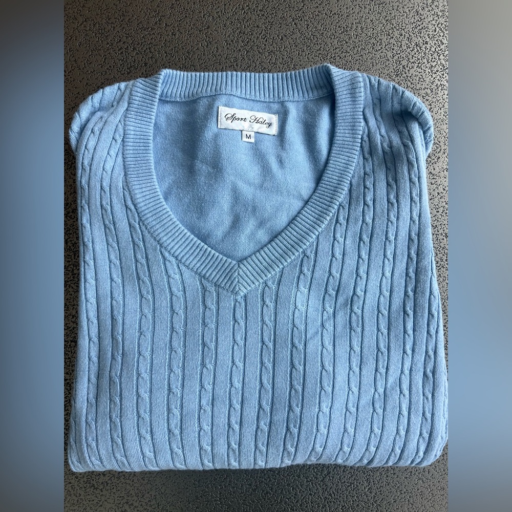 Aqua Blue V-Neck Golf Sweater